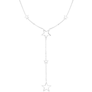Star Drop Long Necklace - Silver